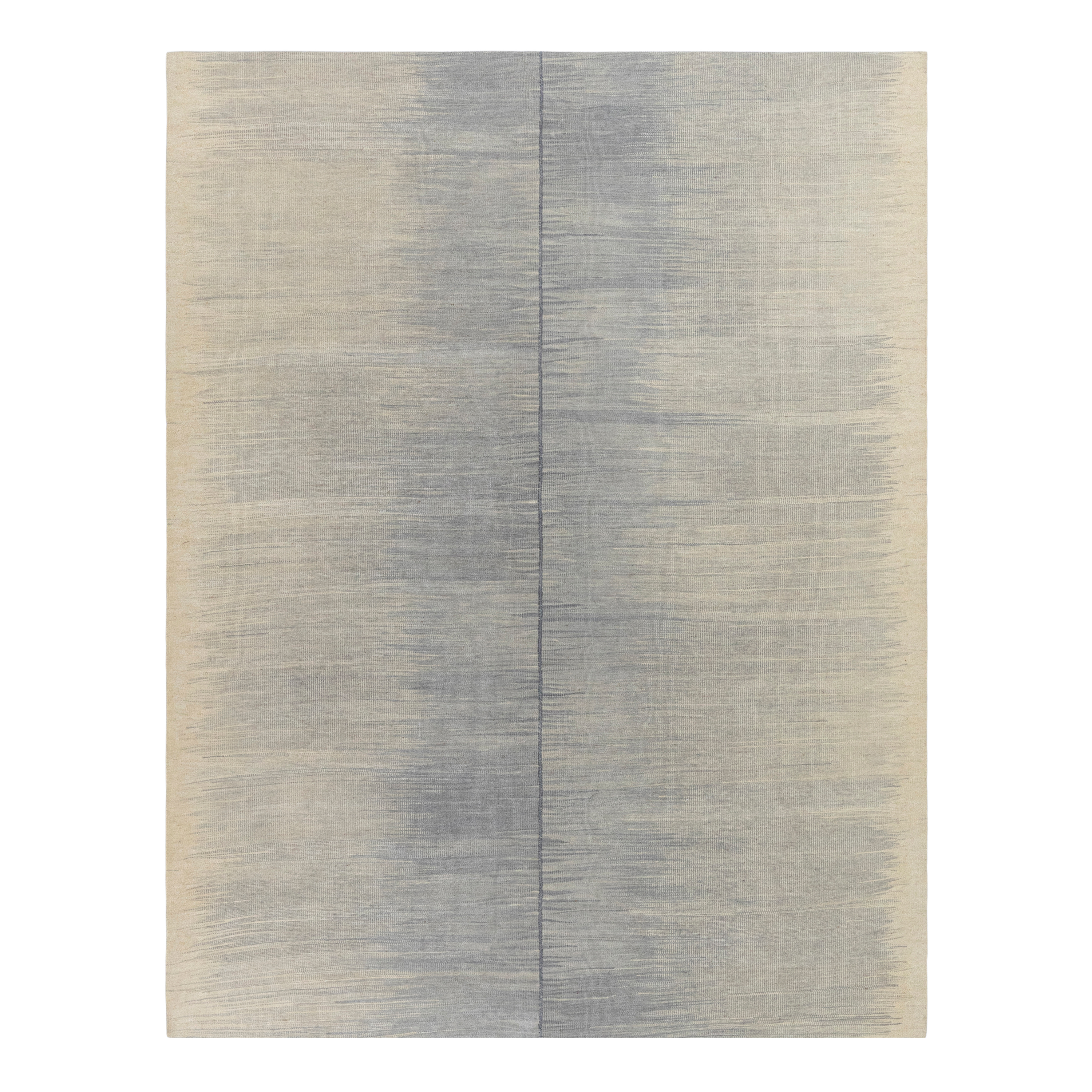 Mazandaran custom hand woven silver flat weave with soft tonal gradient contemporary design by Nasiricarpets