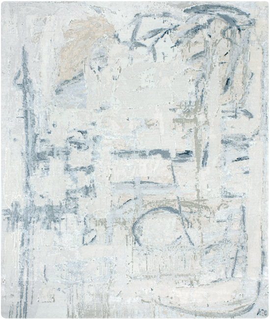 Serene custom hand-knotted Blue & Silver carpet by Isabel Marina in Tibetan wool and Chinese silk, Nasiricarpets
