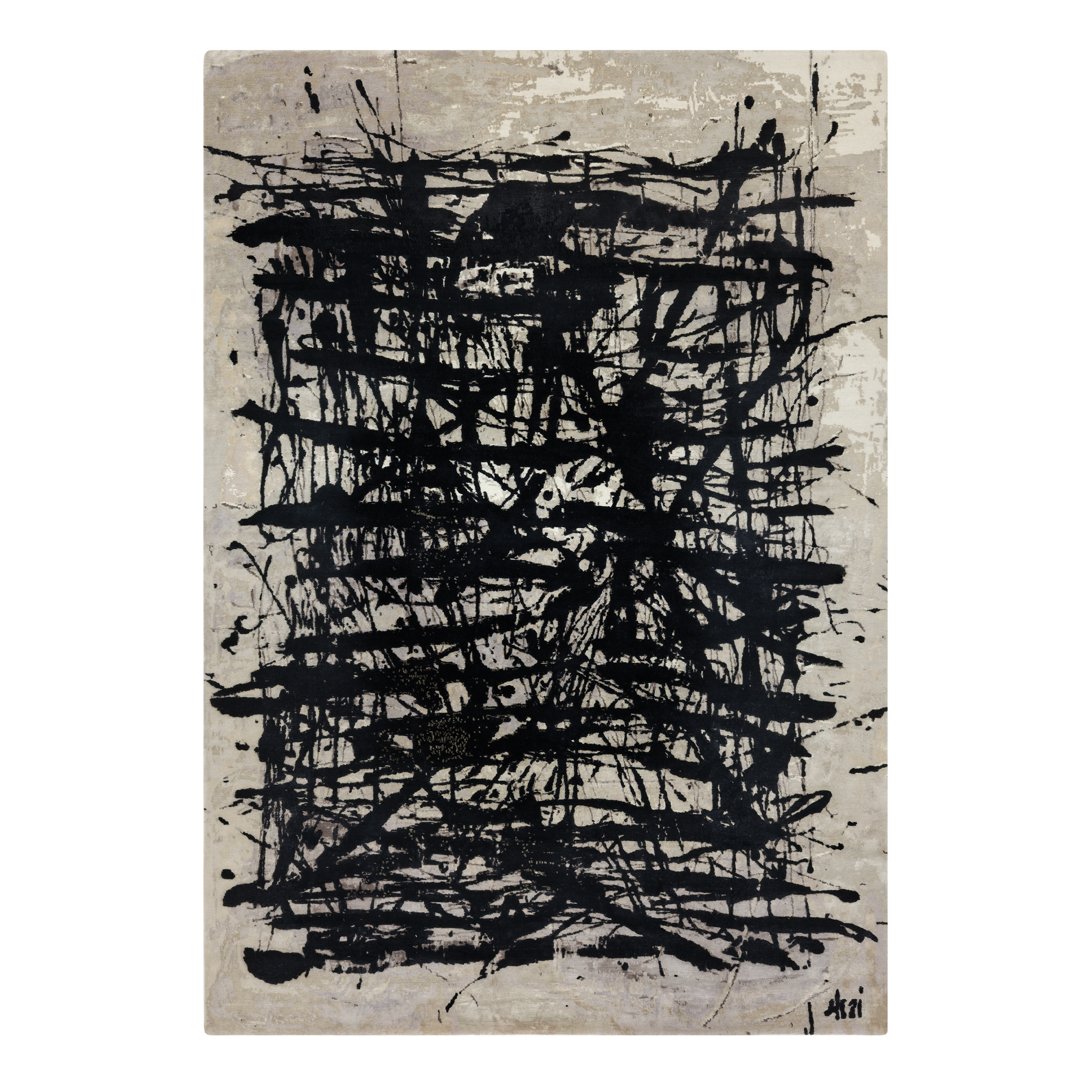 A Beautiful Mess custom hand-knotted Black & White carpet by Isabel Marina in Tibetan wool and Chinese silk, Nasiricarpets