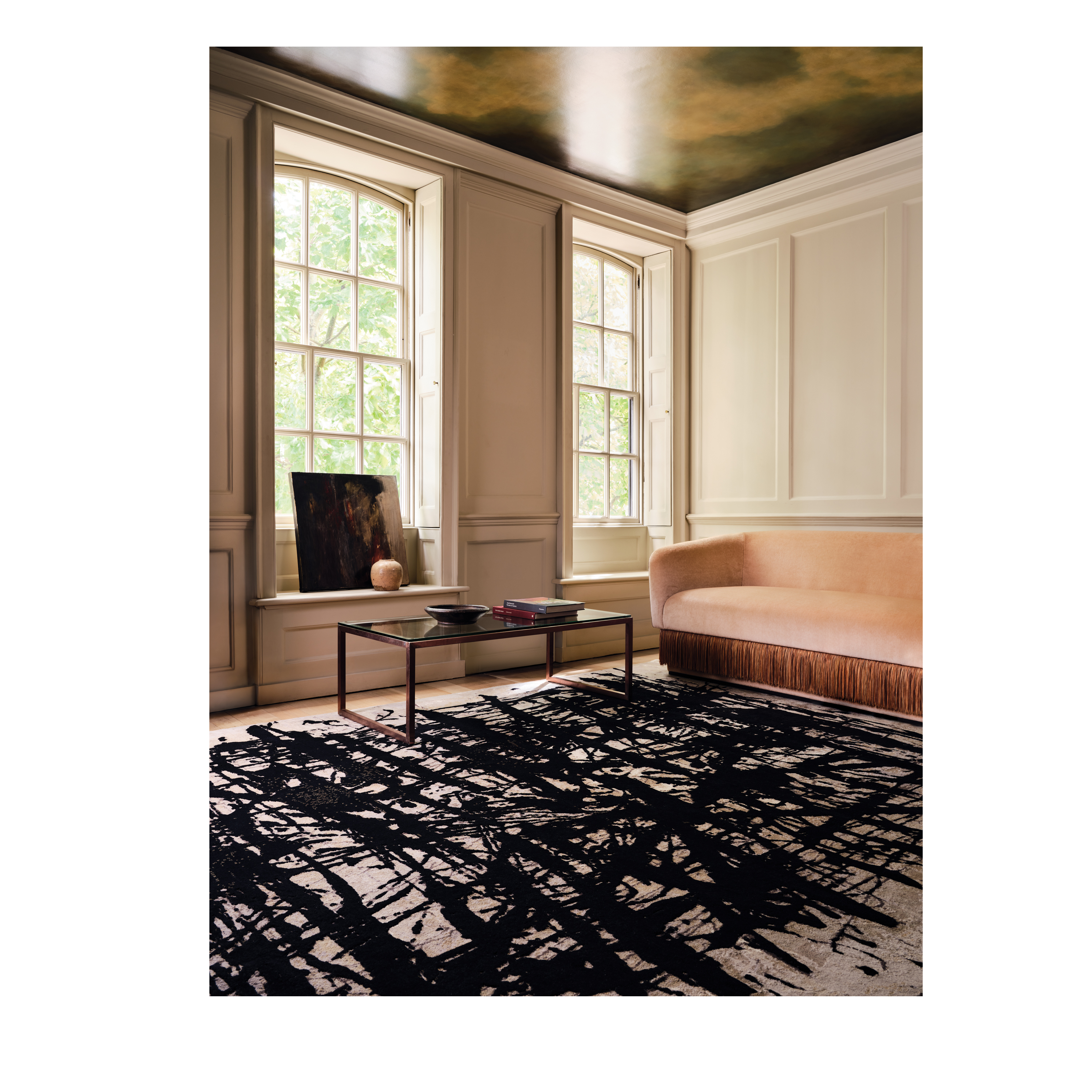 A Beautiful Mess custom hand-knotted Black & White carpet by Isabel Marina in Tibetan wool and Chinese silk, Nasiricarpets
