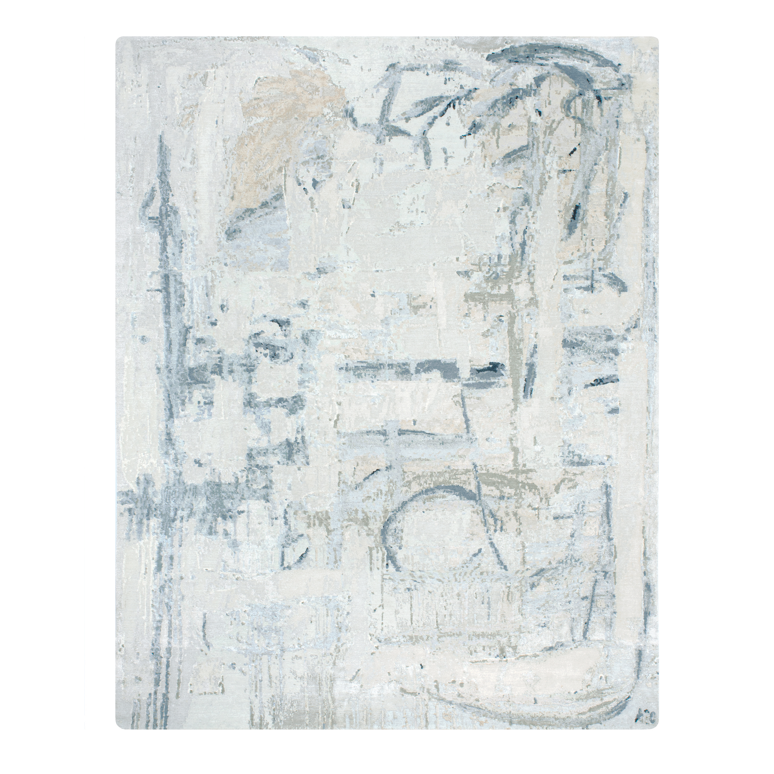 Serene custom hand-knotted Blue & Silver carpet by Isabel Marina in Tibetan wool and Chinese silk, Nasiricarpets