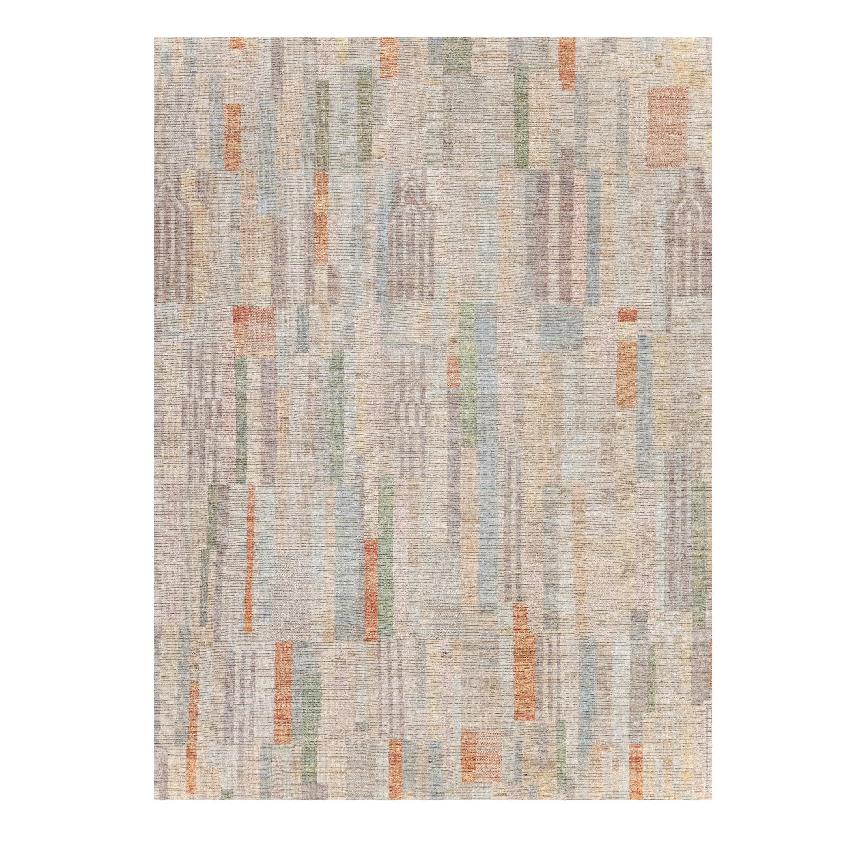 Lumen custom hand-knotted modern carpet with muted multicolor geometric design by Nasiricarpets