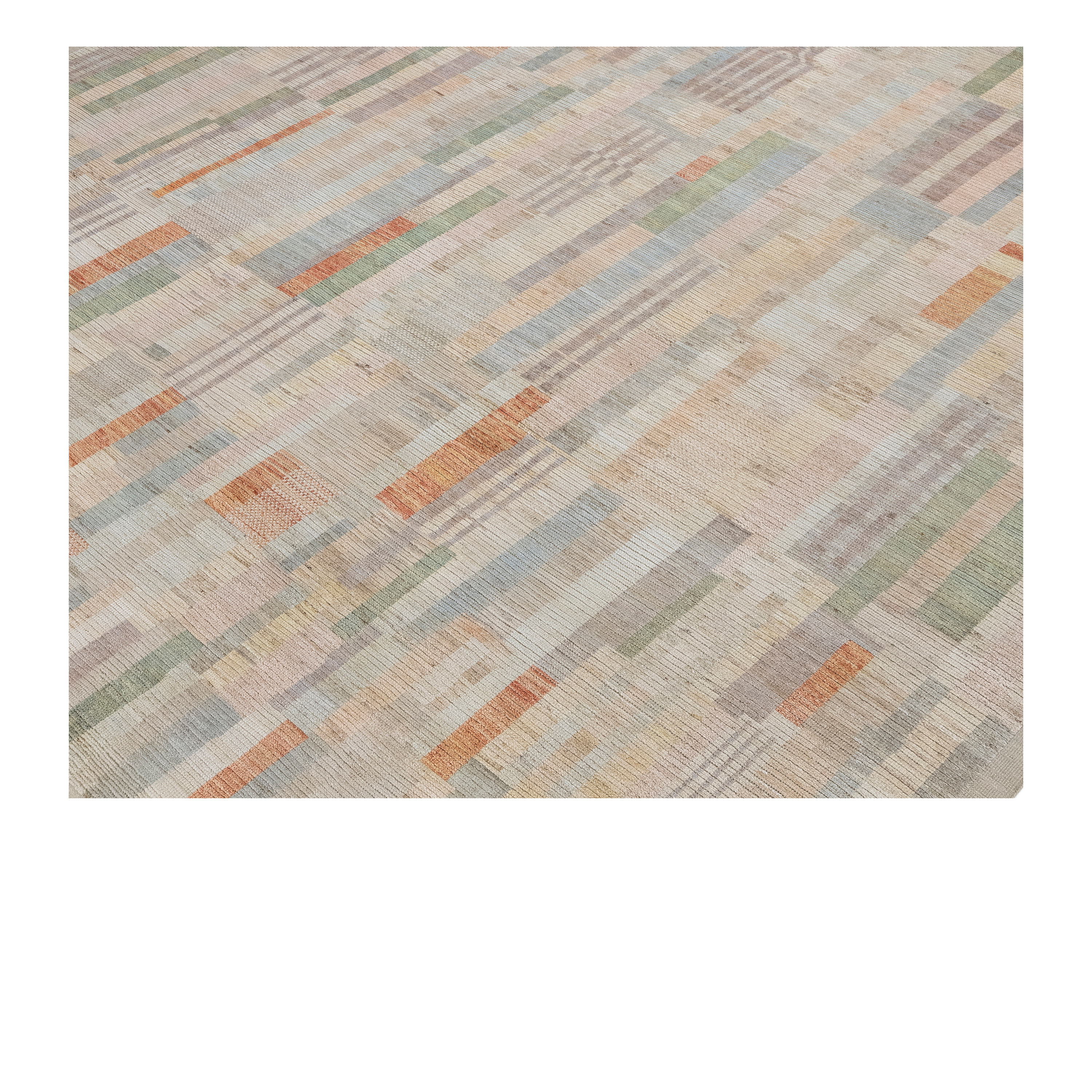 Lumen custom hand-knotted modern carpet with muted multicolor geometric design by Nasiricarpets